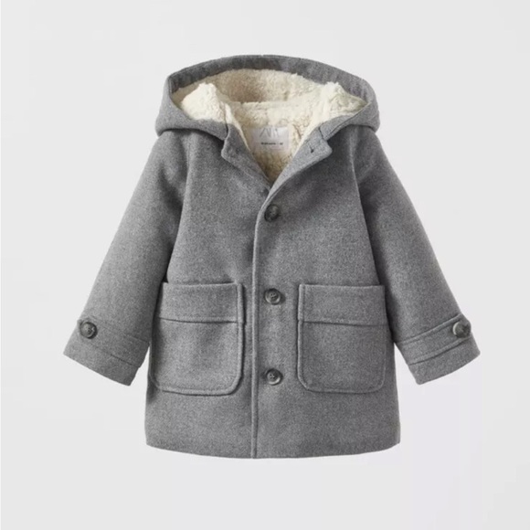 Zara Gray Baby Coat with Cream Sherpa Lining 18/24m - Picture 1 of 10